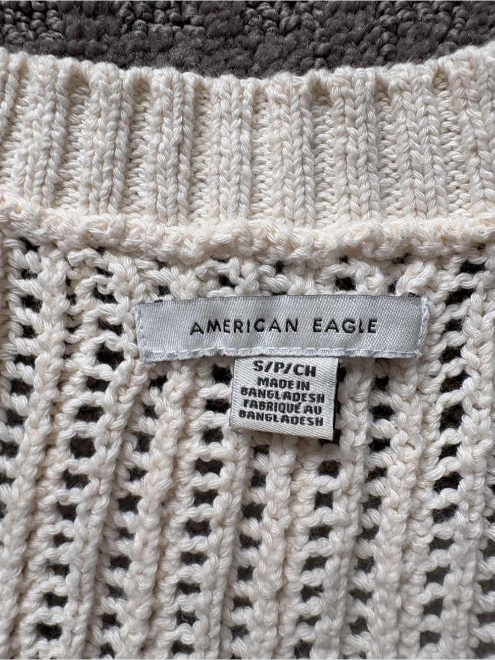 American Eagle Outfitters Cream Open-Knit V-Neck Button Cardigan - Picture 2 of 2
